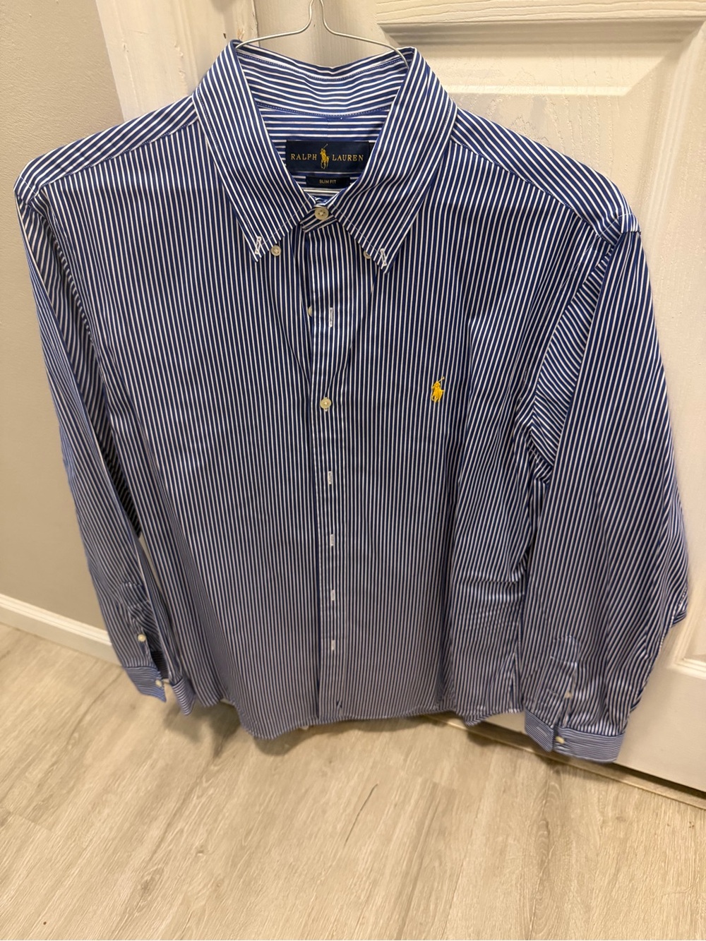 Ralph Lauren Navy and White Striped Button-Down Dress Shirt